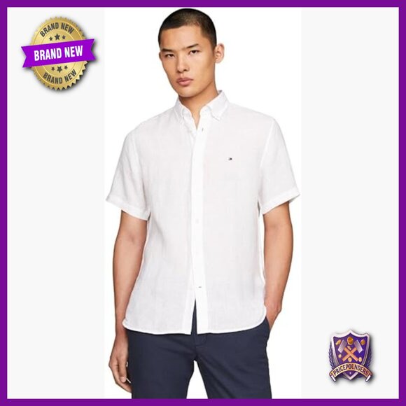 Men's Short Sleeve Linen Button Down Shirt Regular Fit Casual